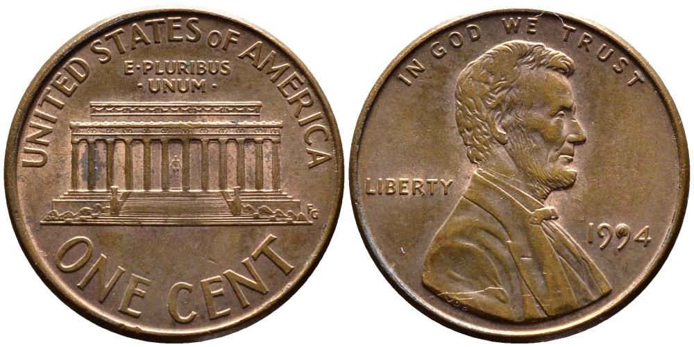 США 1 ЦЕНТ 1994 ЛИНКОЛЬН KM 201b цинк плакированный медью 4178-265