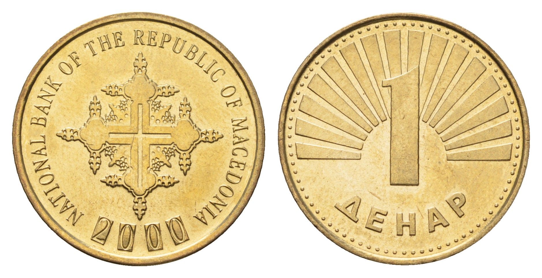Македония 1 денар 2000 год-тип KM 27 латунь UNC 4688-746