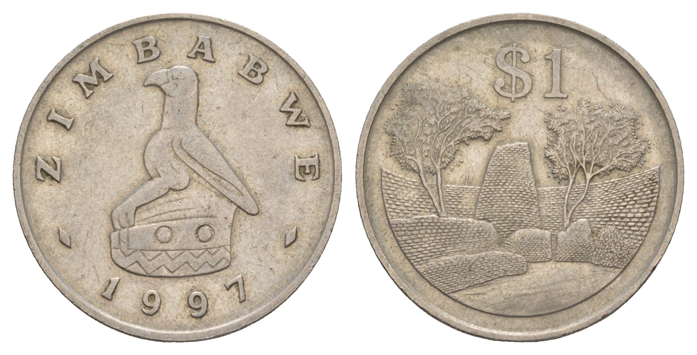 Зимбабве 1 доллар 1997 руины большого Зимбабве KM 6 медно-никель 4656-751