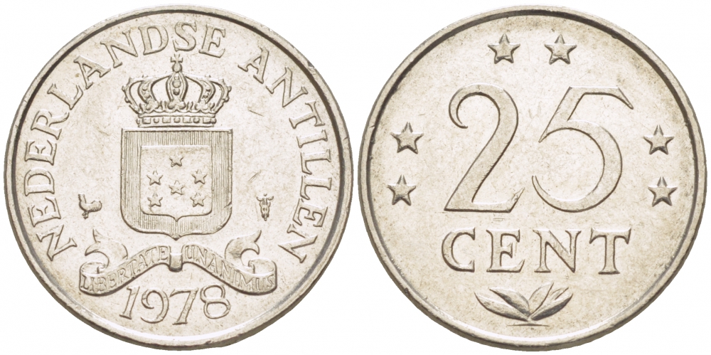 Нидерландские Антилы 25 центов 1978 Юлиана (1948-1980) KM 11 никель 3309-627