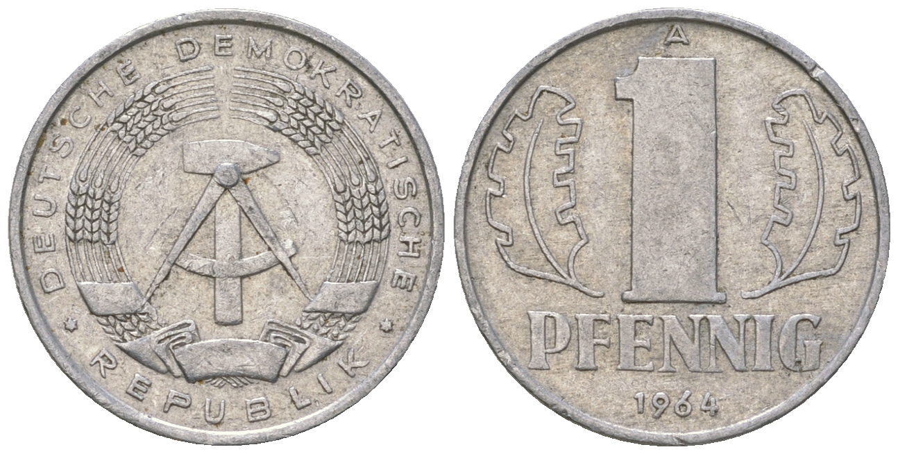 ГДР 1 пфенниг 1964 А KM 8.1 алюминий 3458-311