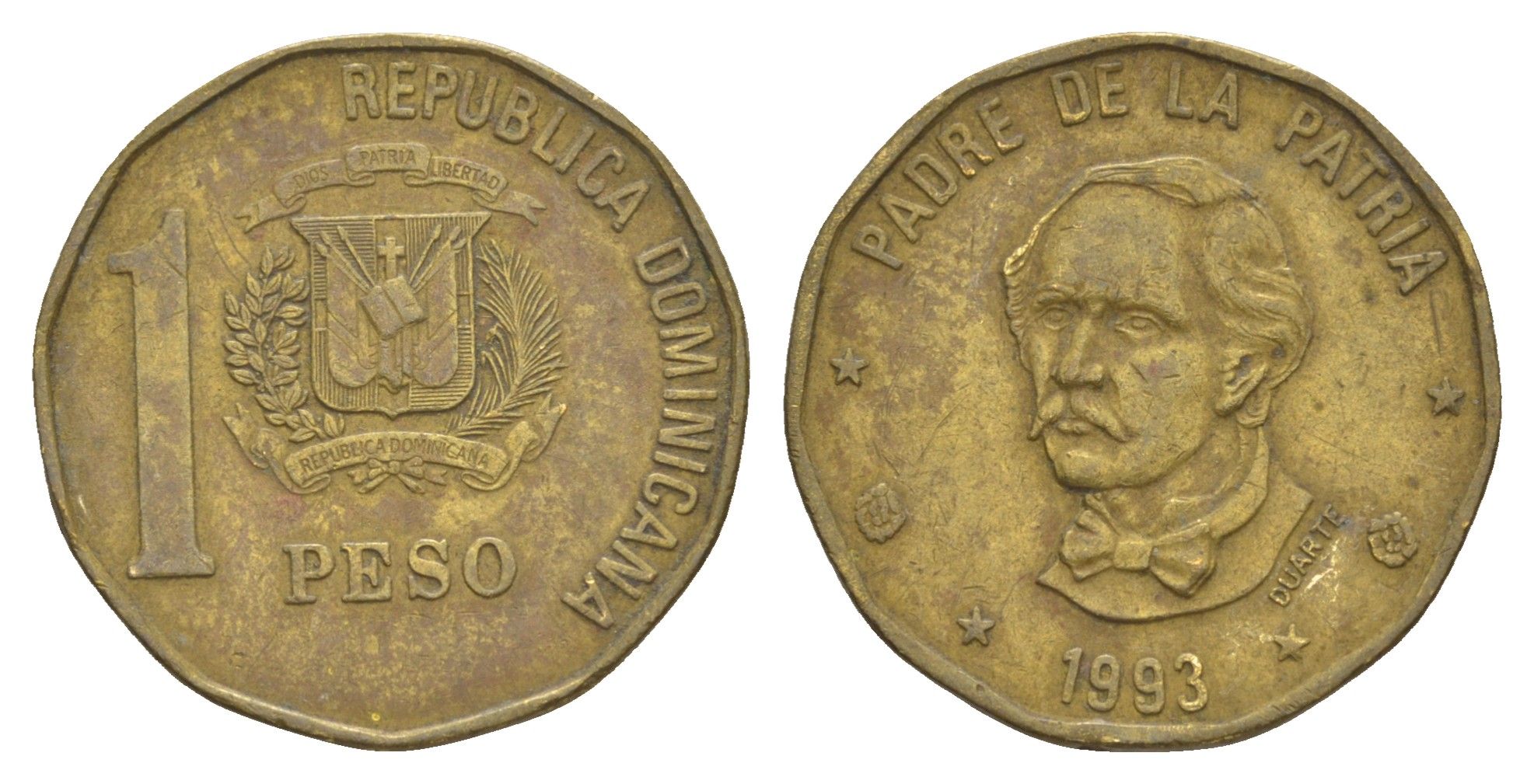 Доминиканы (Доминиканская Республика) 1 песо 1993 KM 80.2 латунь 4646-224