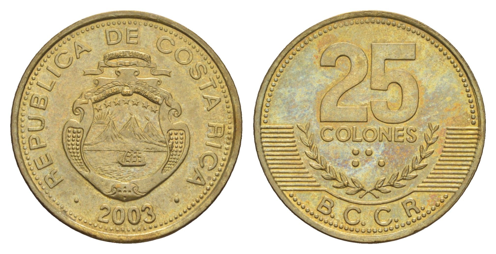 Коста-Рика 25 колонов 2003 KM 229a алюминиевая бронза UNC 4642-922