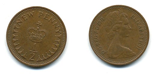 Великобритания 1/2 пенни 1971 Елизавета II (1952-2022) КМ 914, Spink 4239 бронза 4110-1644