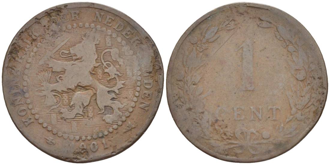 НИДЕРЛАНДЫ 1 ЦЕНТ 1901 ВИЛЬГЕЛЬМИНА I (1891-1948) KM 130 бронза 4547-1263