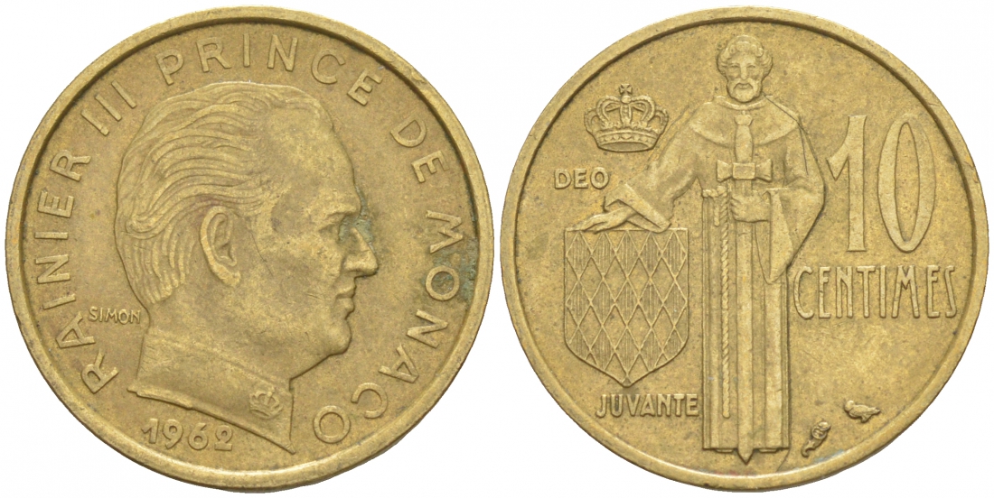 Монако 10 сантимов 1962 Ренье III (1949-2005) KM 142 алюминиевая бронза 73-144