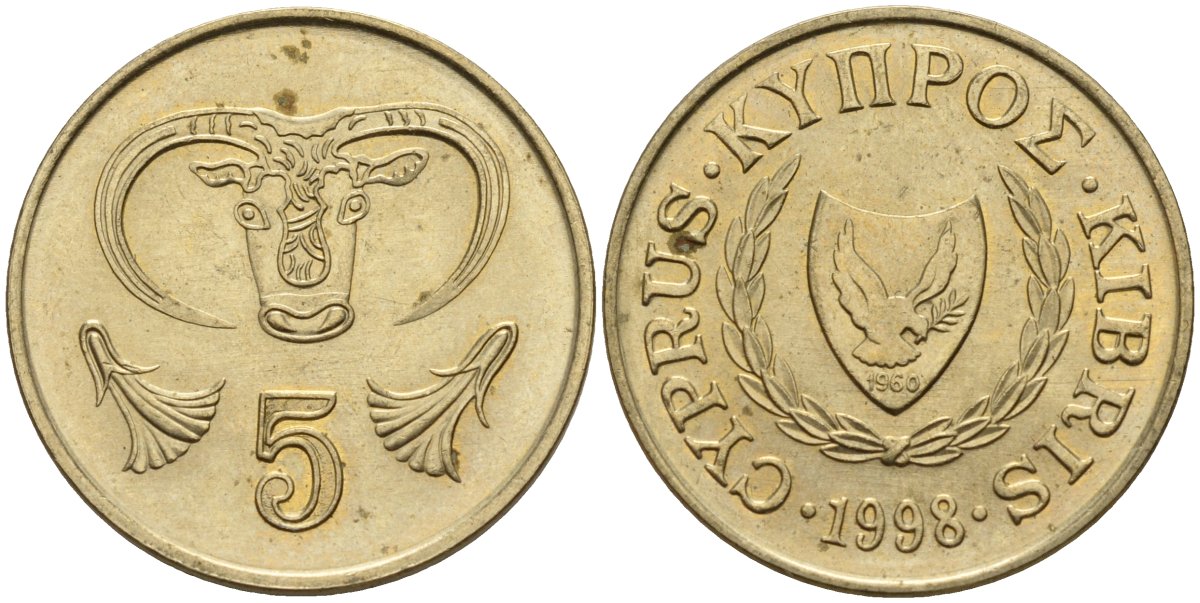 Кипр 5 центов 1998 KM 55.3 никель латунь 4141-1047