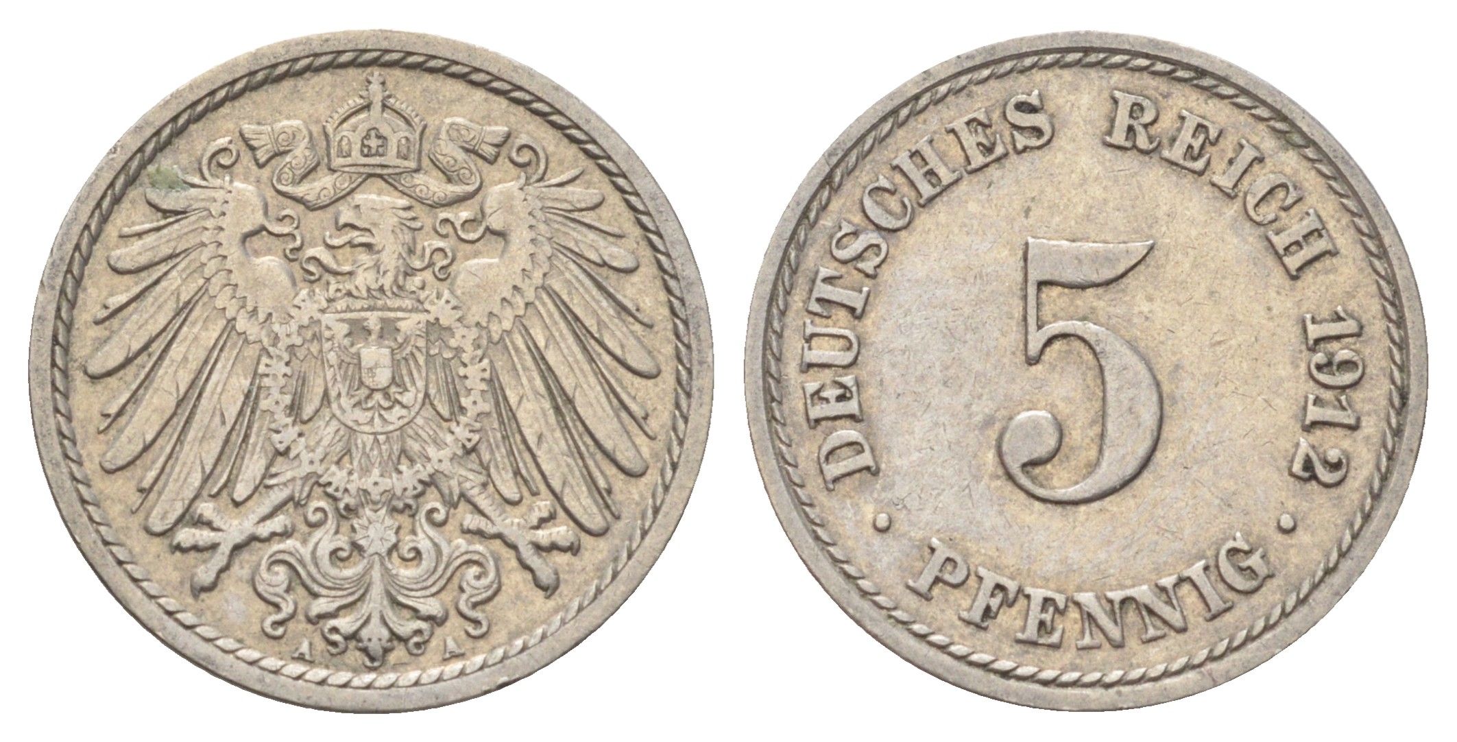 Германия 5 пфеннигов 1912 A KM 11, J. 12 медно-никель 4701-1048