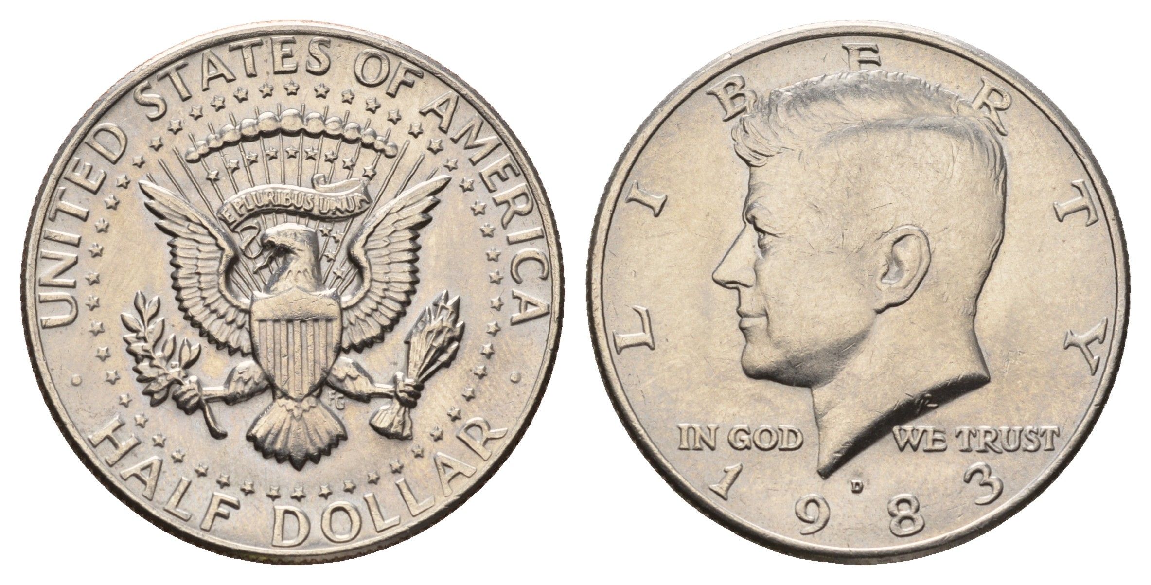 США 1/2 доллара (50 центов) 1983 D, Джон Кеннеди KM A202b медь плакированная медно-никелем UNC 4672-616