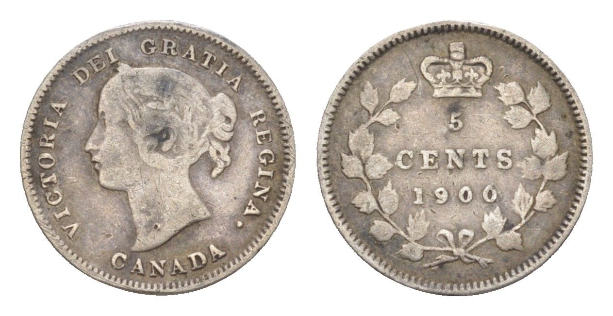 Канада 5 центов 1900 Виктория (1837-1901) KM 2 серебро 4623-521
