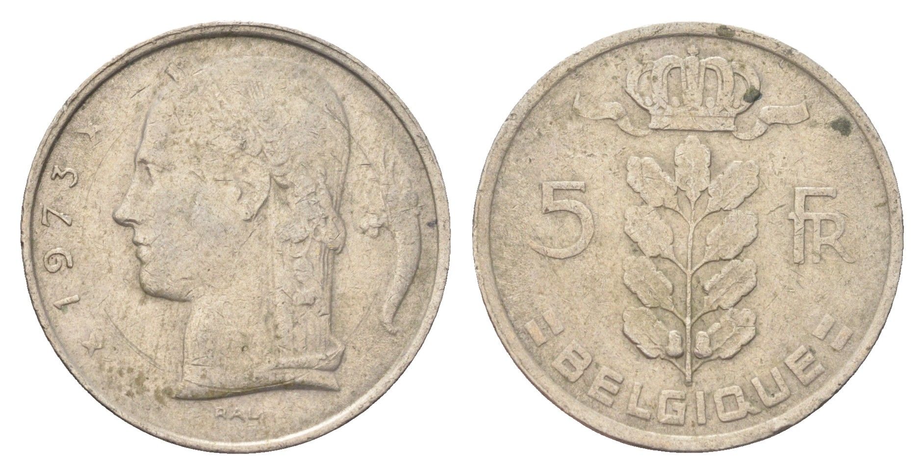 Бельгия 5 франков 1973 Belgique, Бодуэн I (1951-1993) KM 134 медно-никель 4704-1057