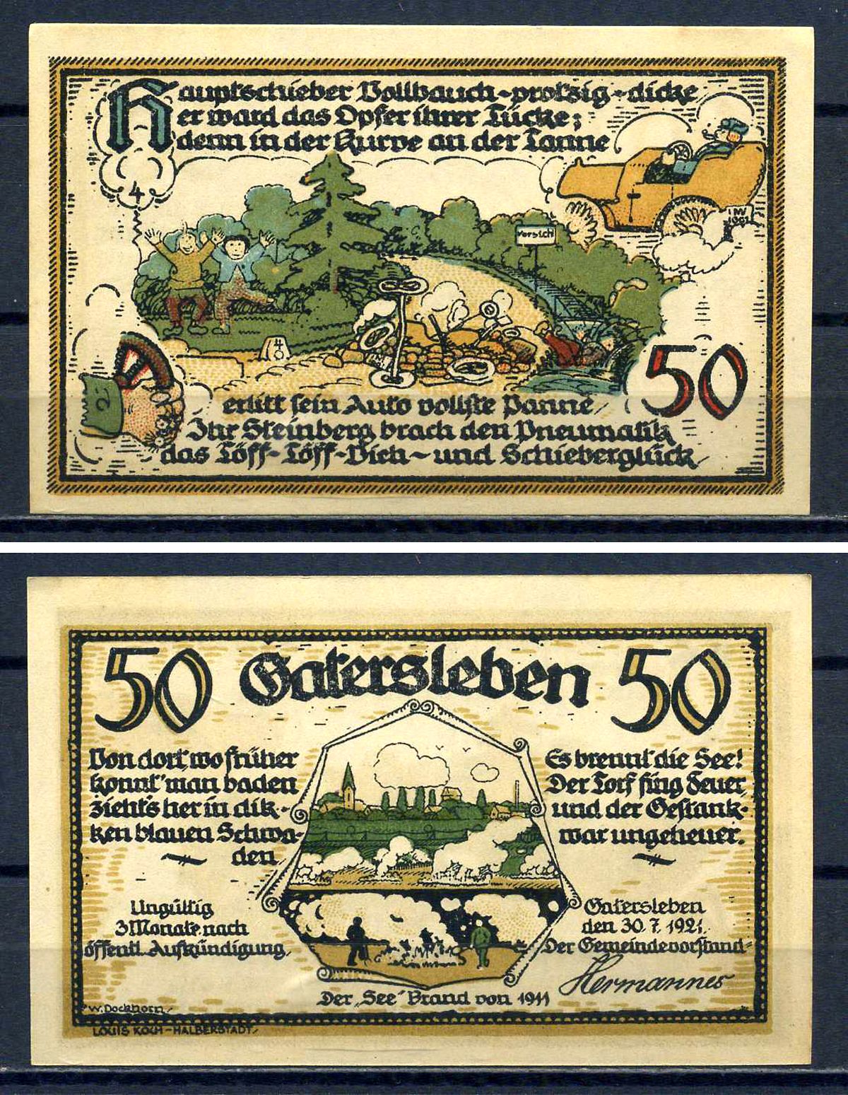 Гатерслебен (Пруссия, Саксония) 50 пфеннигов 1921 P?GrM:0409.1-4/6 бумага UNC (пресс) 7556-15-1-1