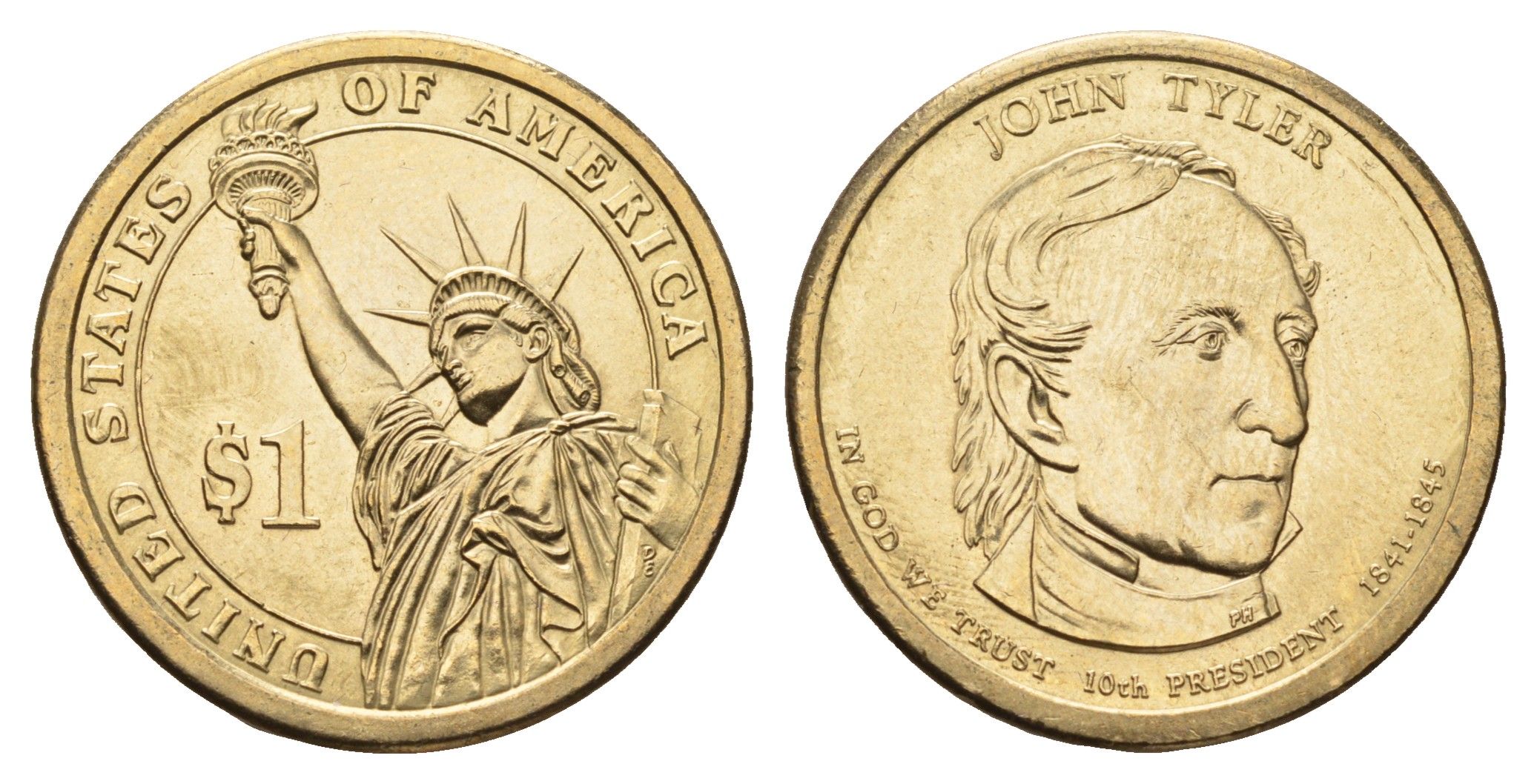 США 1 доллар 2009 Президент США - Джон Тайлер (1841-1845) KM 451 медь с марганцево-латунным покрытием UNC 106-1256