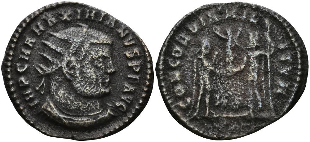 Римская Империя двойной денарий 286 - 305 Максимиан Геркулий CONCORDIA MILITVM Кизик fine RIC 16b бронза 00-000-00