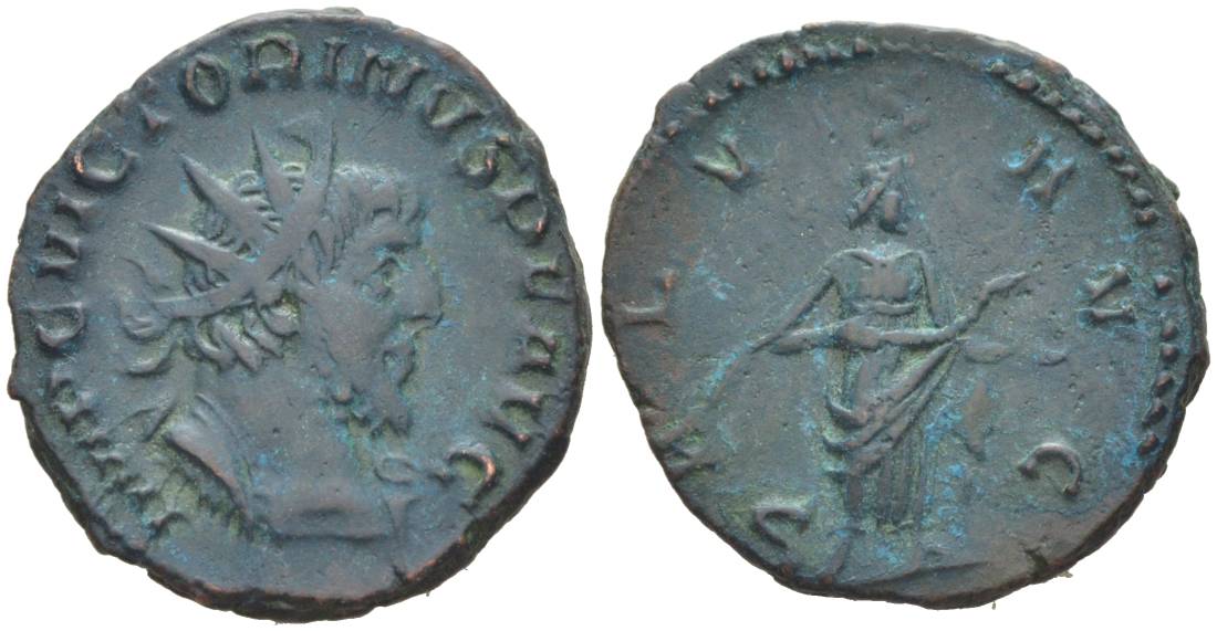 Римская Империя, императоры в Галлии антониниан 269 - 271 Викторин, IMP C VICTORINVS P F AVG, бюст императора / SALVS AVG, Салюта, персонификация Здоровья, Колония Агриппины (Кельн) RIC 67 биллон 1073-20-34