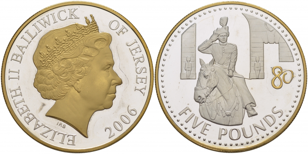 Джерси 5 фунтов 2006 80 лет королеве Елизавете KM 142 a серебро, позолота PROOF 02-203-35