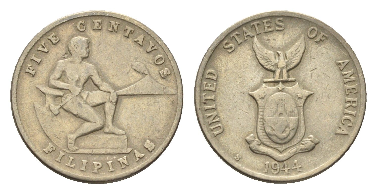 Филиппины 5 сентаво 1944 Администрация США KM 180a медно-никель 4668-649
