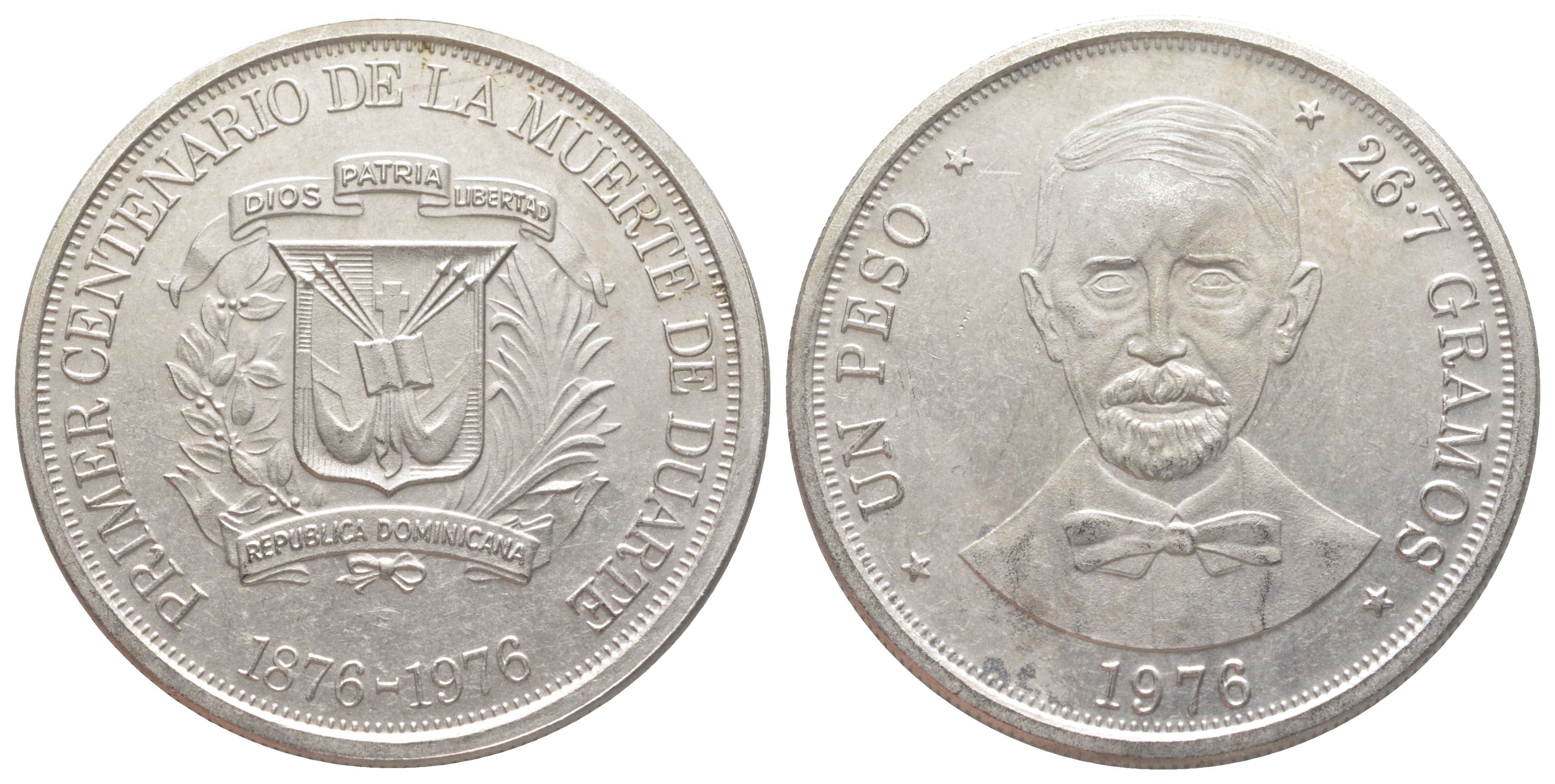 Доминиканская Республика (Доминикана) 1 песо 1976 100 лет со дня смерти Хуана Пабло Дуарте KM 45 медно-никель BU 650-1143