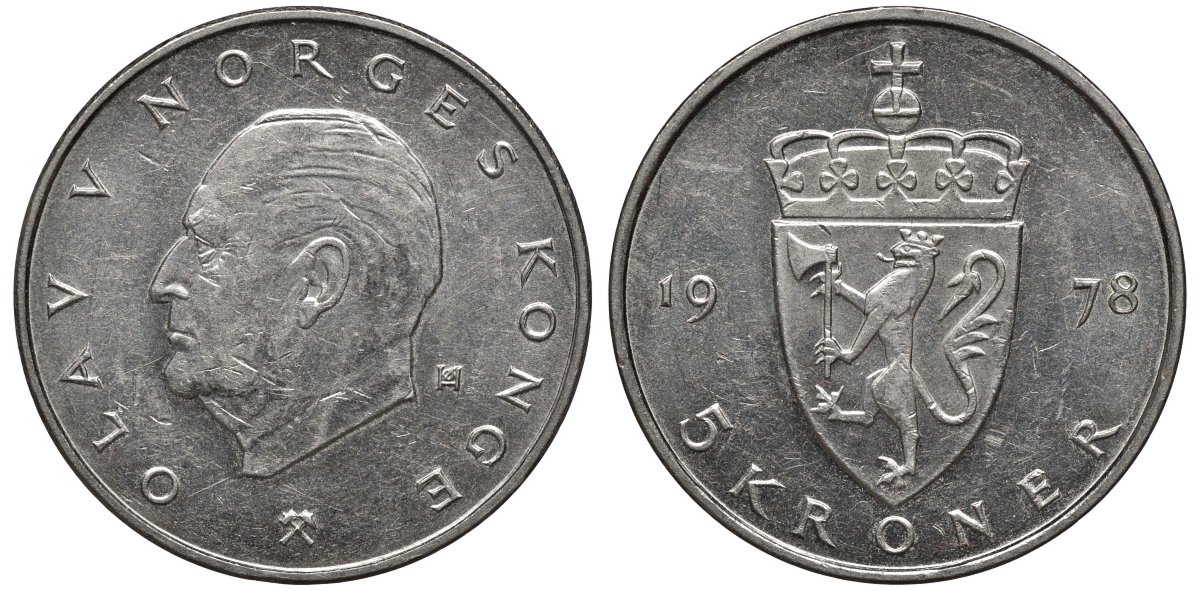 Норвегия 5 крон 1978 Улаф V (1958-1991) KM 420 медно-никель 81-835