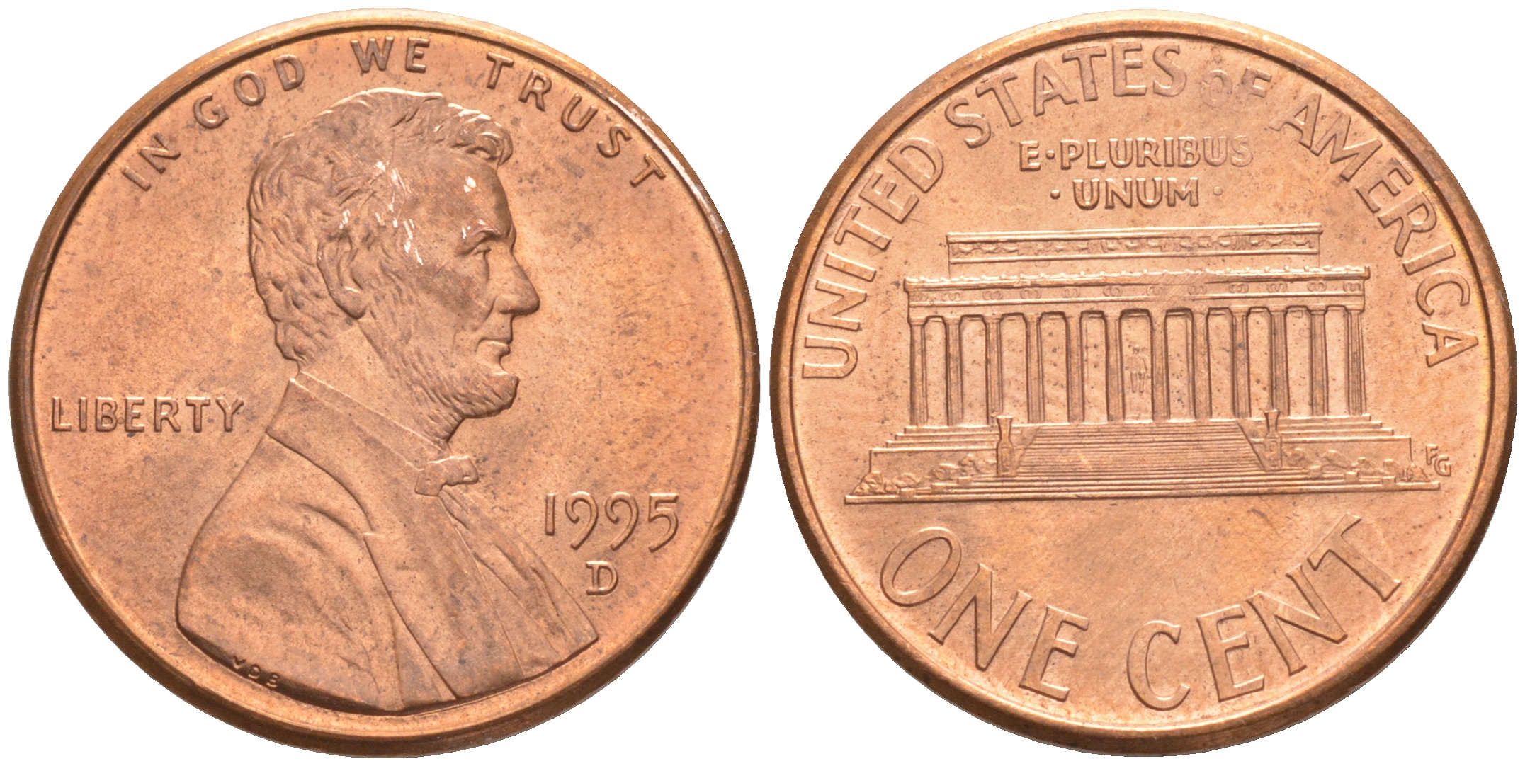 США 1 ЦЕНТ 1995 D, ЛИНКОЛЬН KM 201b цинк плакированный медью UNC 187-656