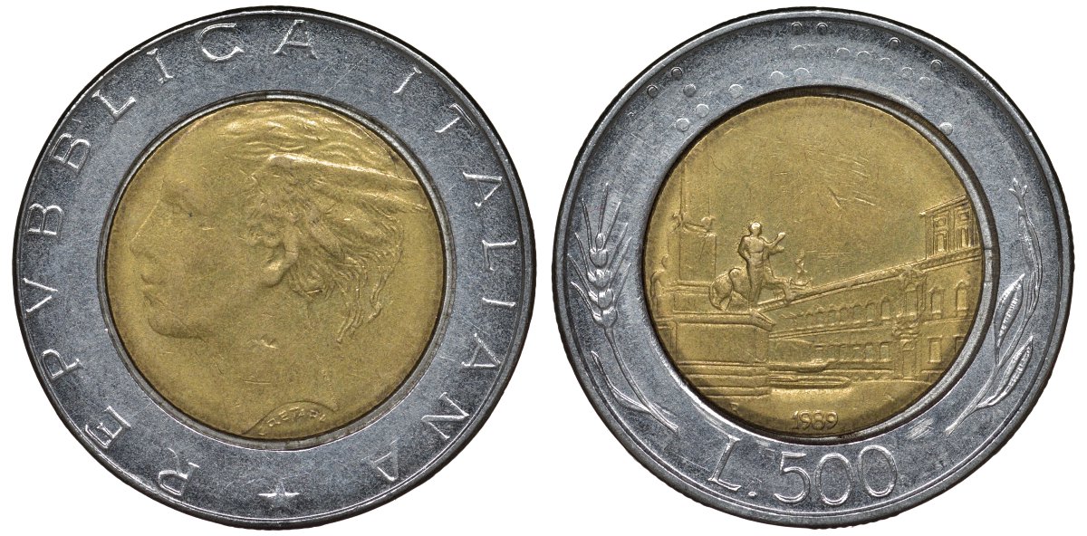 Италия 500 лир 1989 R, Квиринальский дворец KM 111 биметалл 4122-133