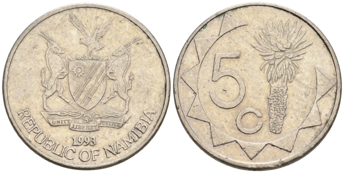 Намибия 5 центов 1993 KM 1 никелированная сталь 4567-652