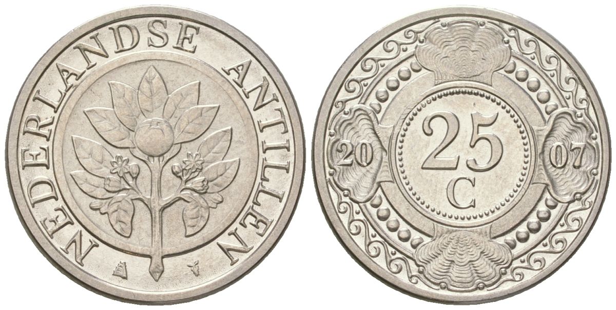 Нидерландские Антилы 25 центов 2007 Беатрикс (1980-2013) KM 35 сталь плакированная никелем aUNC 4611-842