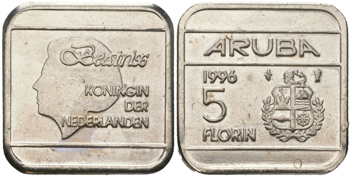 Аруба 5 флоринов 1996 Беатрикс (1980-2013) KM 12 сталь плакированная никелем 4619-423