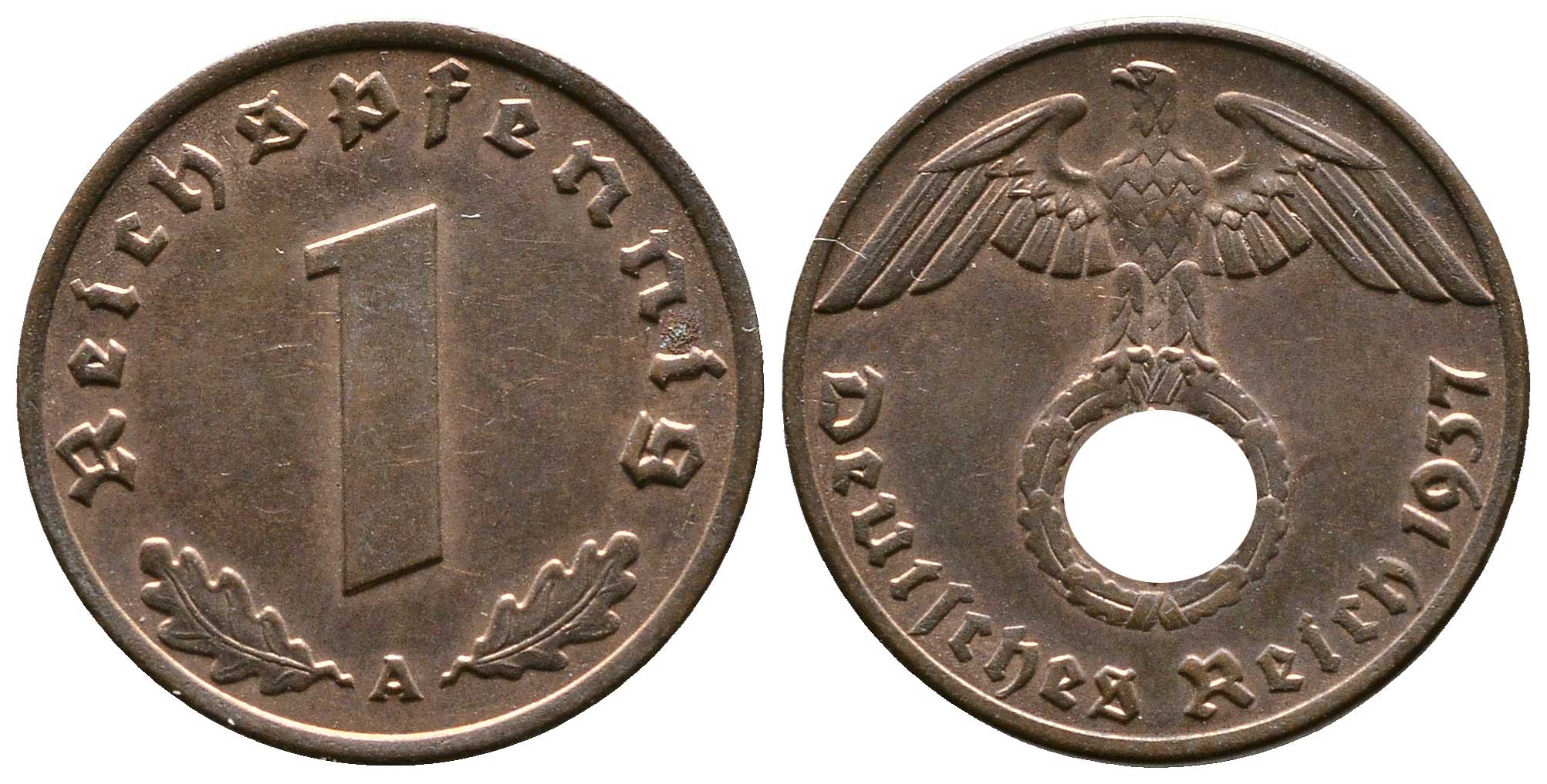 Германия 1 рейхспфенниг 1937 A KM 89, J. 361 бронза    220-225