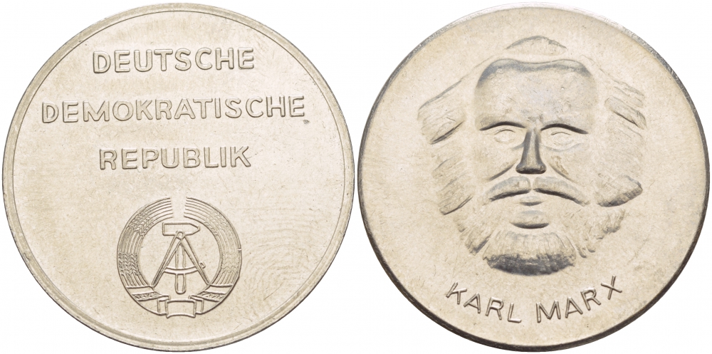 ГДР МЕДАЛЬ ND КАРЛ МАРКС, ДИАМЕТР 35,5 ММ., ВЕС 24 ГР. медно-никель UNC 4537-731