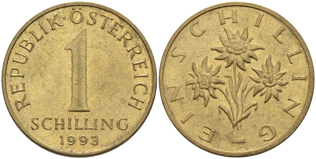 Австрия 1 шиллинг 1993 КМ 2886 алюминиевая бронза 4573-315