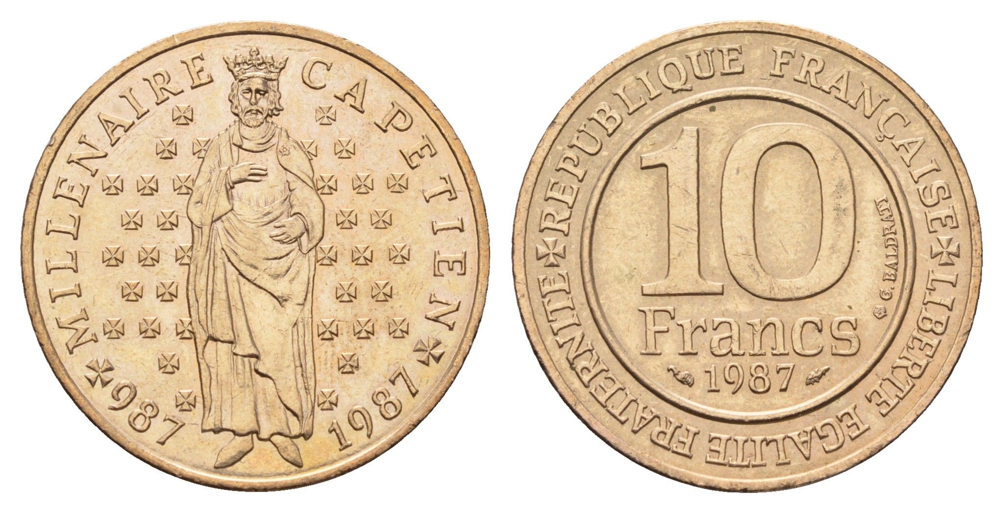 Франция 10 франков 1988 100 лет со дня рождения Ролан Гарроса (1888-1918) KM 965, Le Franc 372.3 никель латунь UNC 83-841