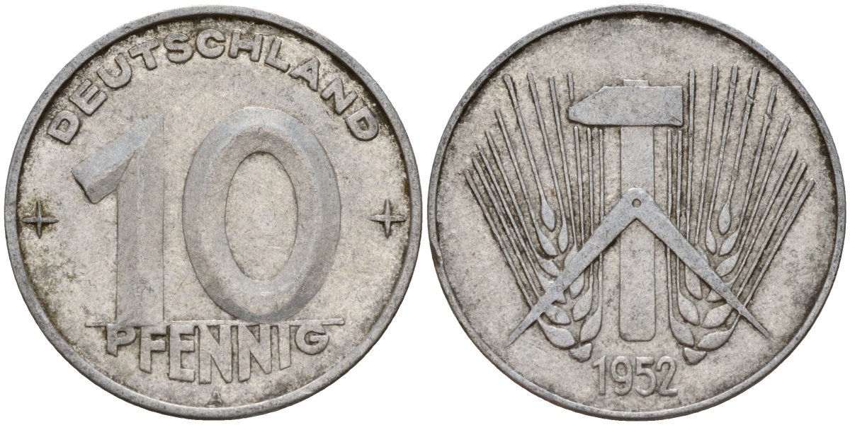 ГДР 10 пфеннигов 1952 A KM 7 алюминий 24-1212