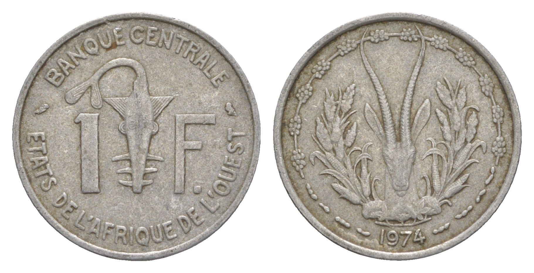 Западная Африка (BCEAO) 1 франк 1974 Центральный банк государств Западной Африки KM 3.1 алюминий 4642-223