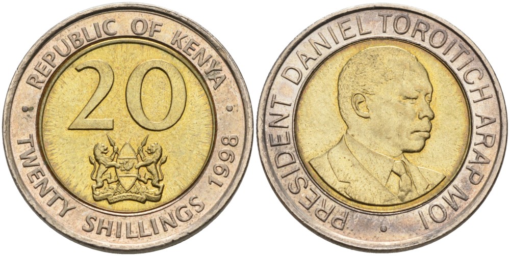 Кения 20 шиллингов 1998 Дэниэл арап Мои KM 32 биметалл 4556-1254