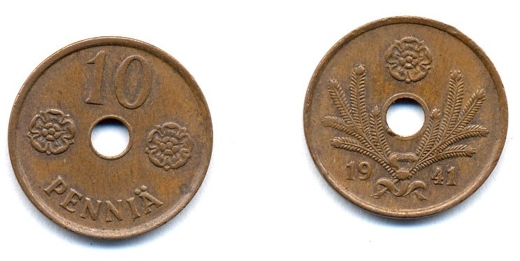 ФИНЛЯНДИЯ 10 ПЕННИ 1941 KM 33.1 медь 51-4922