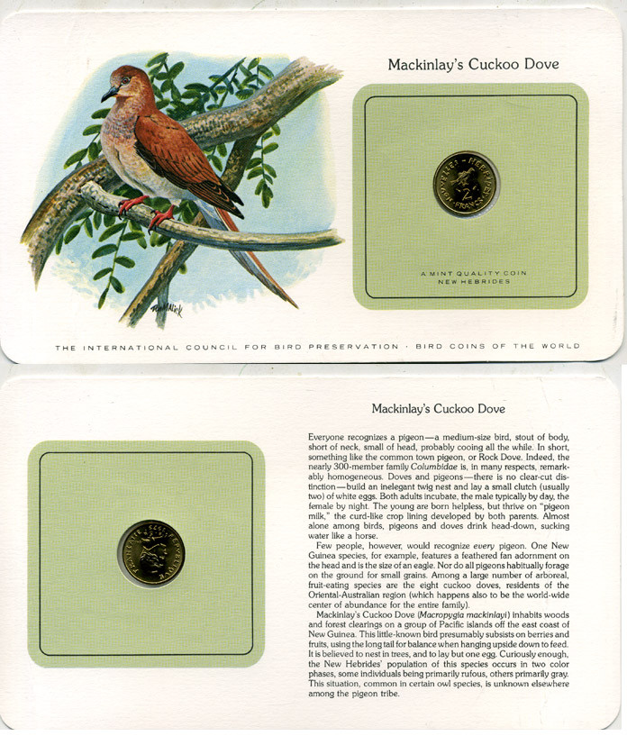 Французские Новые Гебриды 2 франка 1979 СЕРИЯ МОНЕТЫ МИРА С ИЗОБРАЖЕНИЕМ ПТИЦ, В ОРИГИНАЛЬНОМ БУКЛЕТЕ С ОПИСАНИЕМ KM 5.2 никель латунь UNC 5121-31