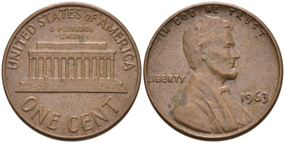 США 1 цент 1963 Линкольн KM 201 медь цинк 4564-417