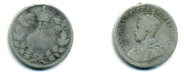 КАНАДА 10 ЦЕНТОВ 19ХХ ГЕОРГ V серебро 46-1047