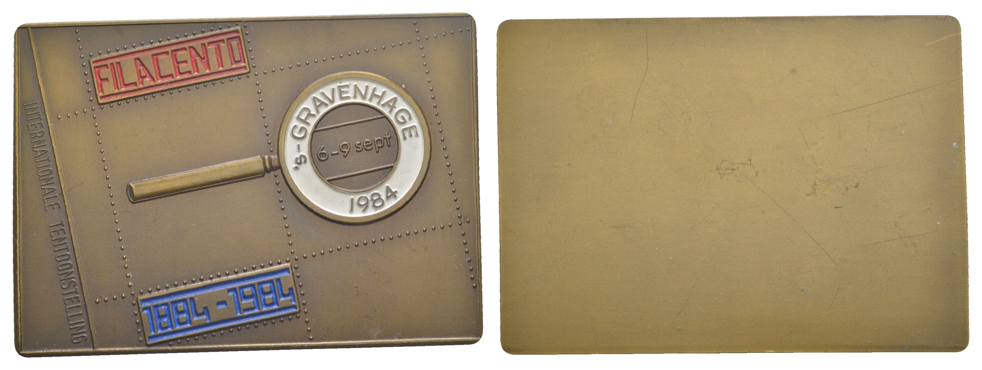 Нидерланды плакетка к филателистической выставке в городе Гаага проходящая с 6 по 9 сентября 1984 размер 45x63 мм, вес 46,5 гр томпак 8-2-01-65