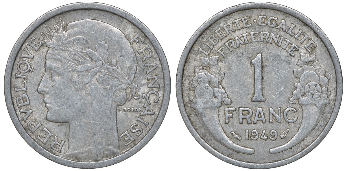 Франция 1 франк 1949 KM 885a.1 алюминий 4163-435