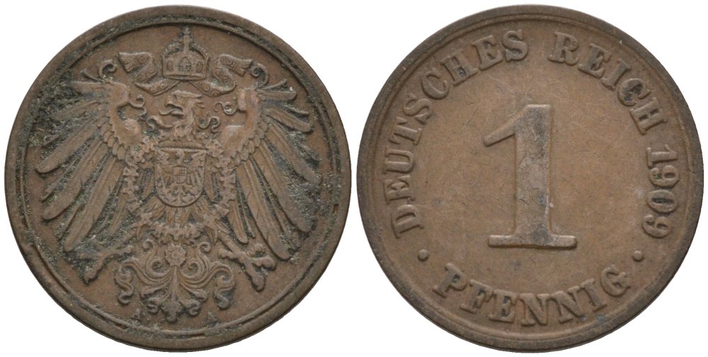 Германия 1 пфенниг 1909 A KM 10, J. 10 медь 4576-117