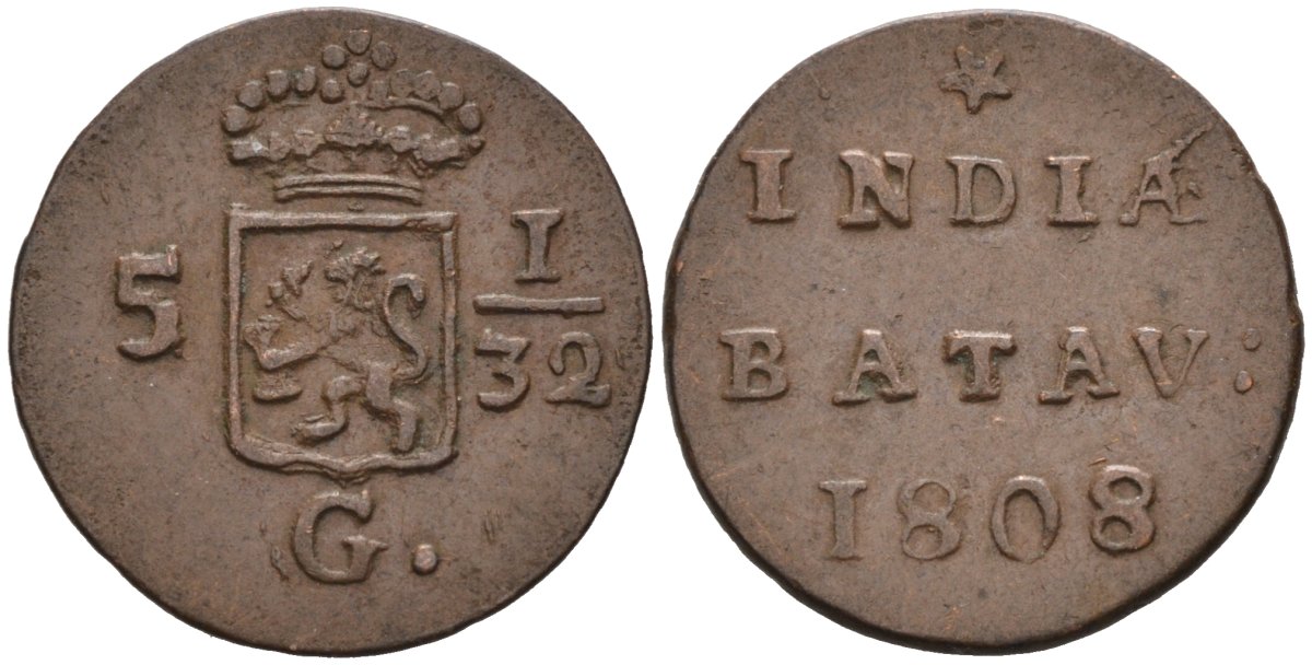 Нидерландская Восточная Индия, Голландия (Holland) 1/2 дуита 1808 KM 75 медь 4576-827