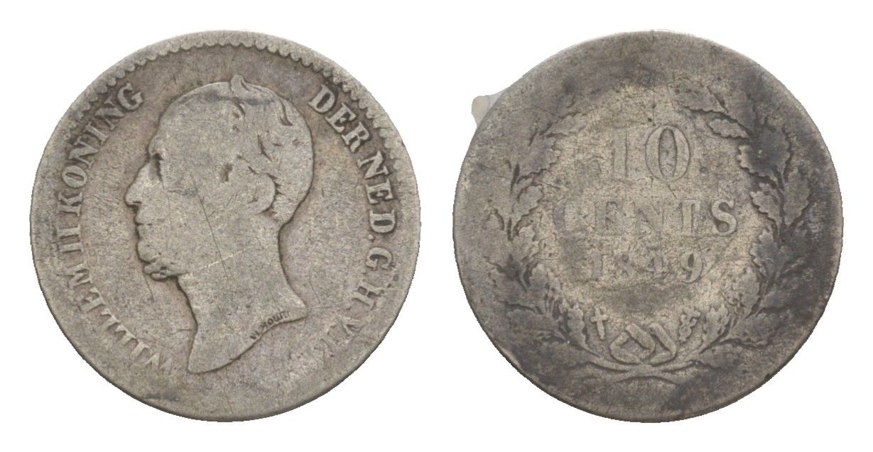 Нидерланды 10 центов 1849 Виллем II (1840-1849) KM 75 серебро 4649-122