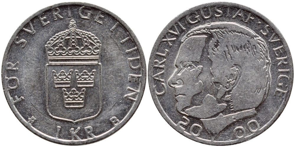 Швеция 1 крона 2000 Карл XVI Густав (1973- ) KM 852а медно-никель 4364-3711