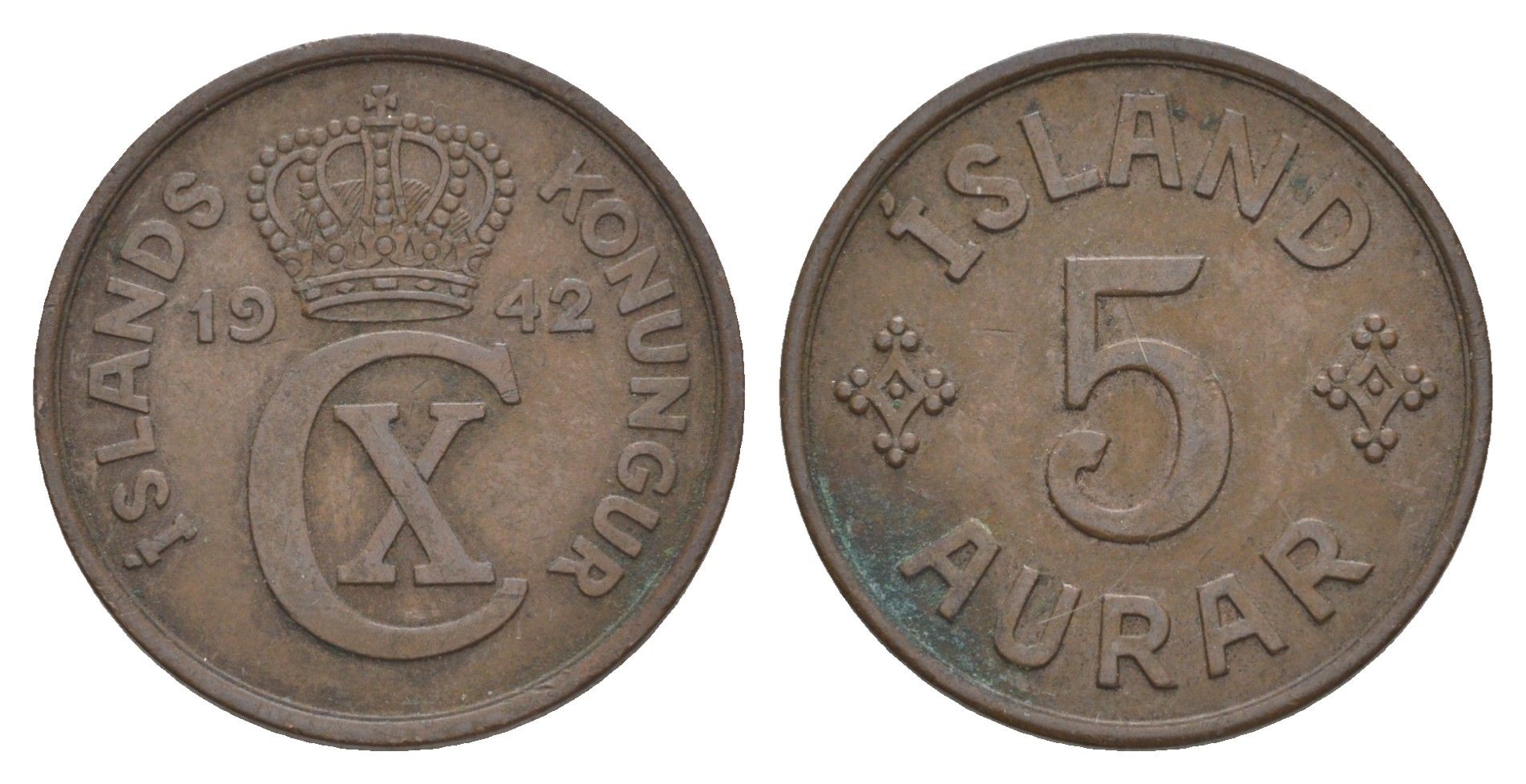 Исландия 5 эйре 1942 KM 9 бронза 4635-123