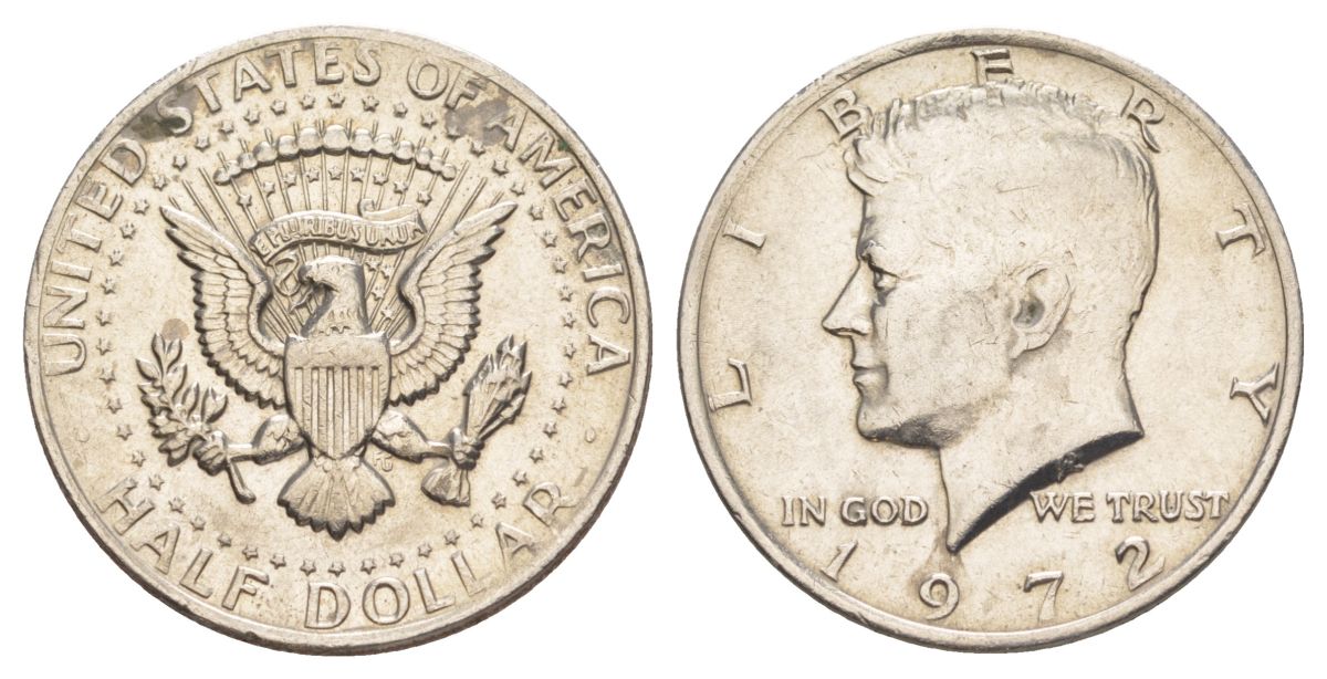 США 1/2 доллара (50 центов) 1972 Джон Кеннеди KM 202b медь плакированная медно-никелем aUNC 4157-1044
