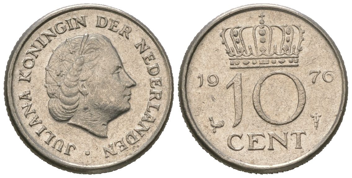 Нидерланды 10 центов 1976 Юлиана (1948-1980) KM 182 никель 4621-449