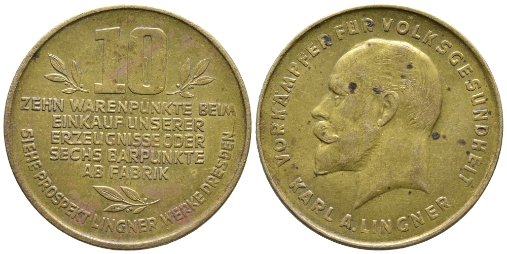 ГЕРМАНИЯ ПЛАТЕЖНЫЙ ЖЕТОН НА 10 ЕДИНИЦ ND КАРЛ ЛИНГНЕР желтый металл 4389-714