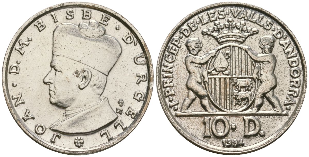 Андорра 10 динеров 1984 Жоан Марти-и-Аланис. Епископ Уржеля, тираж 7500 экз. KM 17 серебро BU 4606-557